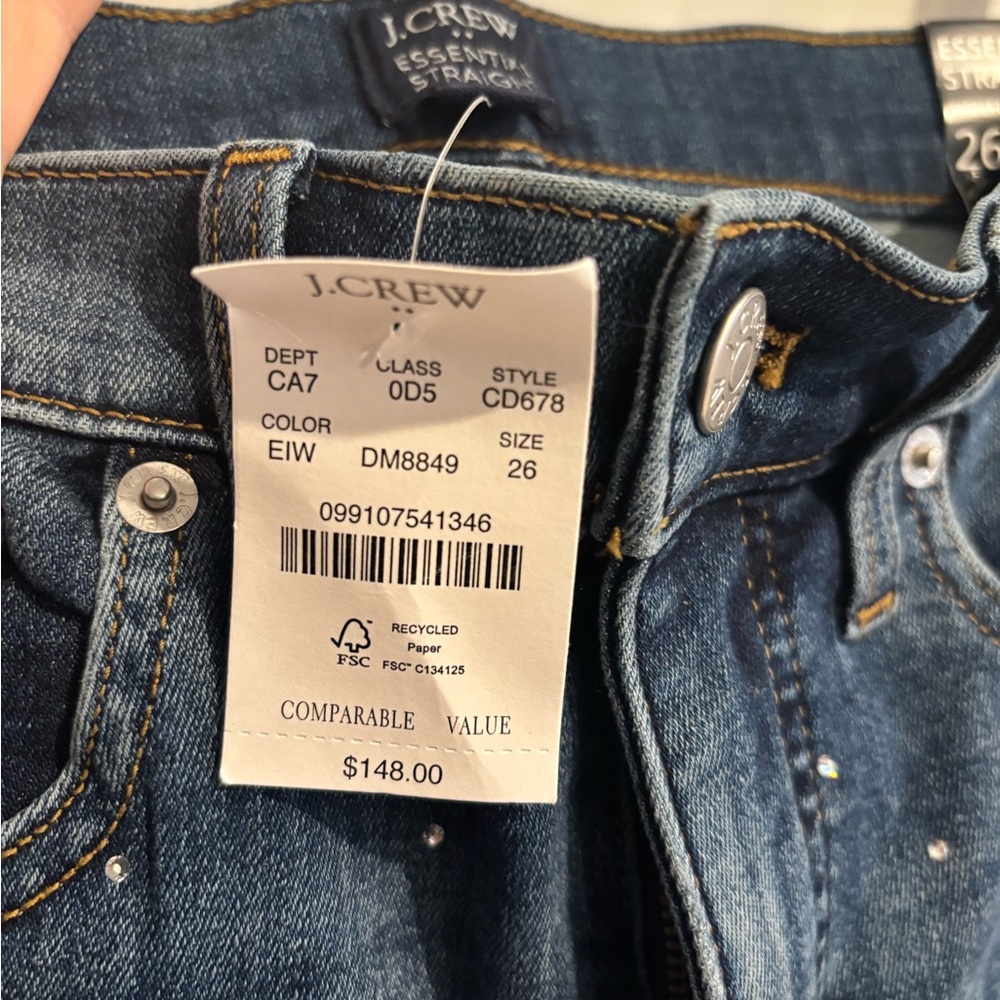 J. Crew Factory Dark Blue Straight Leg Jeans with White Dots - Picture 4 of 6